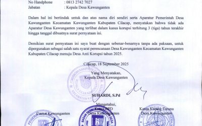 Kepala Desa Kawunganten Tegaskan Komitmen Anti Korupsi Melalui Surat Pernyataan Resmi